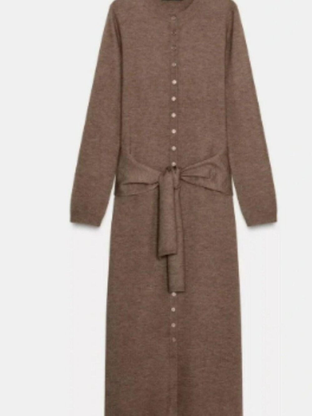 Zara Brown Belted Button Up Knit Midi Dress Long Sleeve Size L Cozy Casual